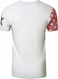 USA T-shirt met sterren en strepen en V-hals in gebruikte look - maat L Grijs