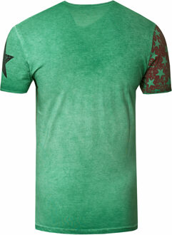 USA T-shirt met sterren en strepen en V-hals in gebruikte look - maat S Groen