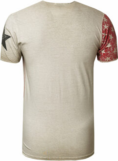 USA T-shirt met sterren en strepen en V-hals in gebruikte look - maat XL Beige