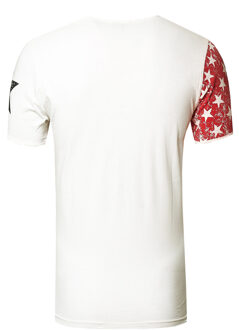 USA T-shirt met sterren en strepen en V-hals in gebruikte look - maat XL Wit