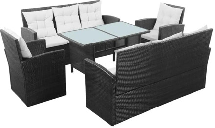 【USA Warehouse】5 Piece Garden Lounge Set with Cushions Poly Rattan Black