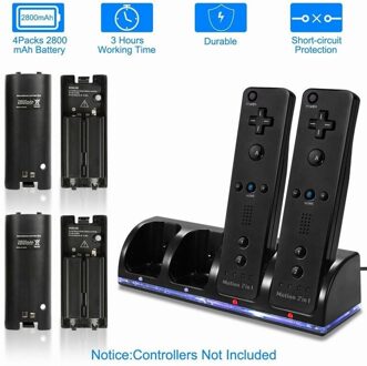 Usb 2/4 Port Charge Afstandsbediening Opladen Dock Station Dock + 2/4 Batterij Voor Nintendo Wii Gamepad Charger Met Led licht 4port zwart