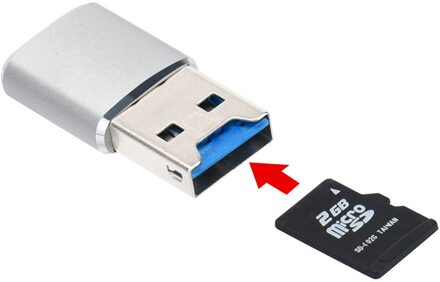 USB 3.0 Mini Card Reader/MICRO SD/SDXC Aluminium TF Kaartlezer # T2 zilver