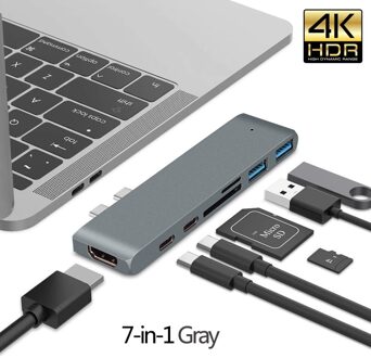 USB 3.1 Type-C Hub naar HDMI Adapter 4K Thunderbolt 3 USB C Hub Met Hub 3.0 TF SD-lezer Slot PD Voor MacBook Air Pro M1 Chip GRIJS