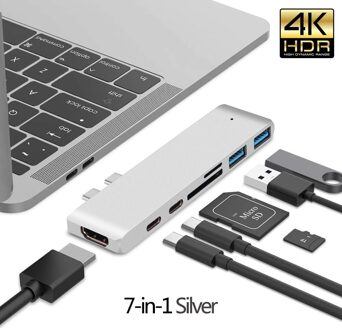USB 3.1 Type-C Hub naar HDMI Adapter 4K Thunderbolt 3 USB C Hub Met Hub 3.0 TF SD-lezer Slot PD Voor MacBook Air Pro M1 Chip Zilver