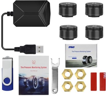 Usb Android Tpms Auto Bandenspanningscontrolesysteem Display 4 Interne Sensoren Android Navigatie Bandenspanning Alarm 0-116Psi USB extern