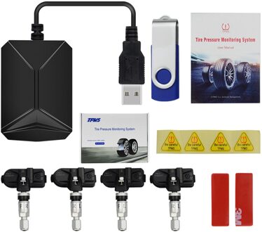 Usb Android Tpms Auto Bandenspanningscontrolesysteem Display 4 Interne Sensoren Android Navigatie Bandenspanning Alarm 0-116Psi USB intern