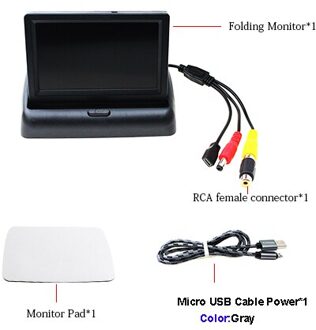 USB Auto Monitor 4.3 Inch Opvouwbare Auto Parking Reverse Rear view Monitor 5 V Power Door Micro USB Charger datakabel met grijs USB kabel