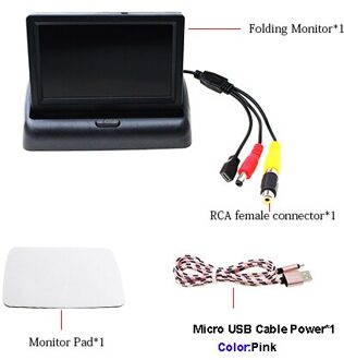 USB Auto Monitor 4.3 Inch Opvouwbare Auto Parking Reverse Rear view Monitor 5 V Power Door Micro USB Charger datakabel met roze USB kabel