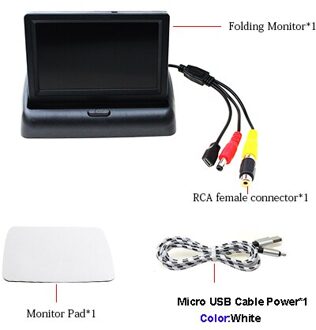 USB Auto Monitor 4.3 Inch Opvouwbare Auto Parking Reverse Rear view Monitor 5 V Power Door Micro USB Charger datakabel met wit USB kabel