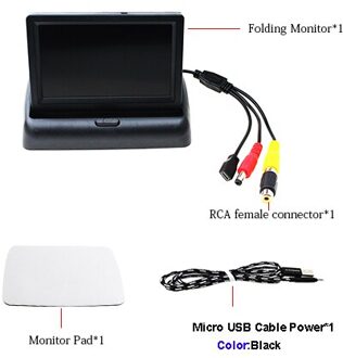 USB Auto Monitor 4.3 Inch Opvouwbare Auto Parking Reverse Rear view Monitor 5 V Power Door Micro USB Charger datakabel met zwart USB kabel