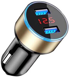 Usb Autolader 2 Poort Qc 3.0 Adapter Sigarettenaansteker Led Voltmeter Voor Alle Soorten Mobiele Telefoons Auto Vervanging deel TSLM1 goud