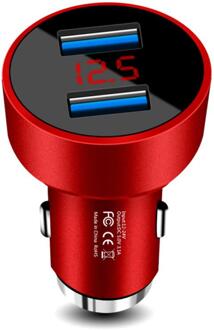 Usb Autolader 2 Poort Qc 3.0 Adapter Sigarettenaansteker Led Voltmeter Voor Alle Soorten Mobiele Telefoons Auto Vervanging deel TSLM1 rood