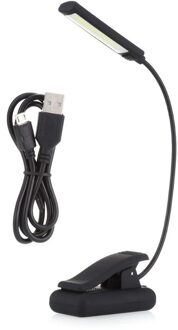 Usb Batterij Clip Op Boek Lezen Led Light 6W Cob Flexibele Arm Stand Lamp Voor Laptop Notebook Werken Draagbare nachtlampje Leshp zwart