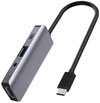 Usb C 4-In-1 Docking Station Usb Hub + Hdmi-Compatibel + Pd + Audio Adapter is Geschikt Voor Alle Usb C Apparaten Pc/Tablet/Mobiele