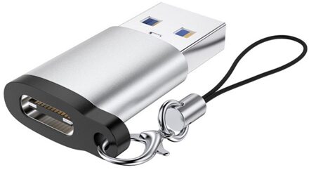 Usb C Adapter Usb Male Naar Usb 3.0 Type C Vrouwelijke Type-C Adapter Voor IPhone12 12 Pro Max 12 Mini Oortelefoon Usb Adapter Met Lanyard zilver