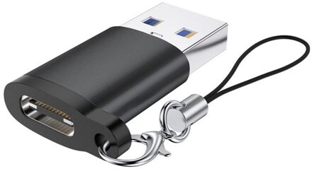 Usb C Adapter Usb Male Naar Usb 3.0 Type C Vrouwelijke Type-C Adapter Voor IPhone12 12 Pro Max 12 Mini Oortelefoon Usb Adapter Met Lanyard zwart