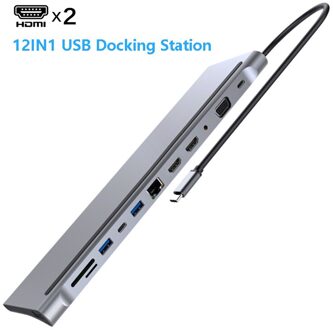 Usb C Dock Mst Dual Hdmi Dual Screen Dual Display Adapter Hub, usb Type C Laptop Docking Station Voor Lenovo Thinkpad Hp Dell Xps 12-IN-1