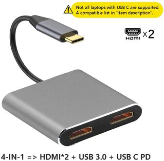 Usb C Dock Mst Dual Hdmi Dual Screen Dual Display Adapter Hub, usb Type C Laptop Docking Station Voor Lenovo Thinkpad Hp Dell Xps 4-IN-1
