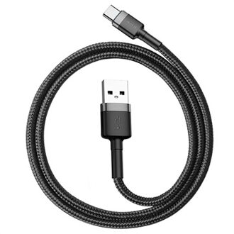 USB-C Fast Charge Kabel Gevlochten 1 Meter 3A Zwart Grijs