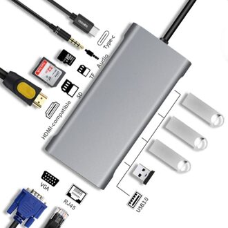 Usb C Hub Docking Station Type C Adapter Usb 3.0 4K Hdmi-Compatibel Vga RJ45 10/11 In 1 converter Voor Macbook Pro Thunderbolt 3 11 in 1 hub
