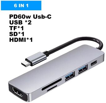 Usb C Hub Multipoort Adapter Met USB3.0 Pd Charger 4Khdmi RJ45 Ethernet Netwerk Adapter Voor Macbook Pro & Type C Windows Laptops 6in1 PD