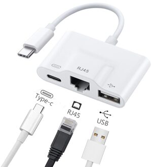 USB-C HUB naar Type C USB RJ45 Adapter Ondersteuning PD Quick Opladen voor Samsung Galaxy Huawei xiaomi Mobiel Pads Notebook speler