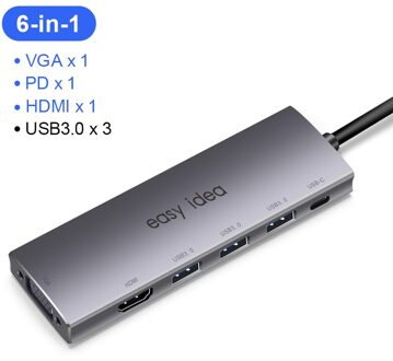 Usb C Hub Type C Hub Adapter Multi Usb 3.0 Splitter USB-C Hub Hdmi Vga Poort Meerdere Usb 3.1 Hab expander Voor Macbook Pro 6 in 1 HDMI model
