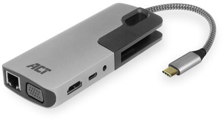 USB-C naar HDMI of VGA multiport adapter - ethernet -USB hub - cardreader - audio - PD pass through - ACT AC7043