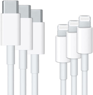 USB-C naar Lightning kabel in fabrieksverpakking 3-pack - Apple 'pre-owned' - 1 meter - MFI Wit - 1m