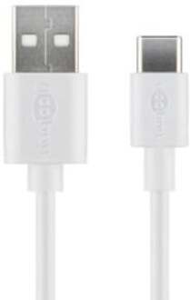 USB-C naar USB-A kabel - USB2.0 - tot 1A / wit - 2 meter