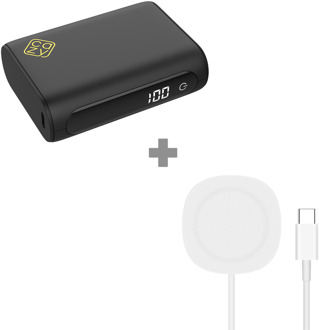 USB-C PD Powerbank 10.000mAh - Zwart + 2 in 1 Magnetische Draadloze Charger Pad 15W