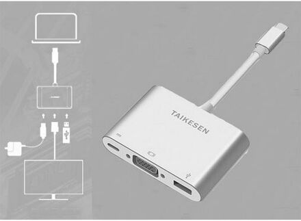 USB-C to USB 3.0/ VGA/ USB-C, Silver Adapter