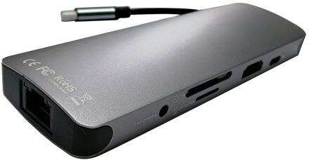USB C tot Rj45 Lan 4K HDMI 3 USB 3.0 SD Card 3.5mm Audio Poort 9 In 1 type C Dock Adapter Hub PD Lading voor Macbook/S8 Dex Modus Grijs