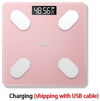 Usb Charge Bluetooth Weegschalen Weegschaal Smart Backlit Display Body Gewicht Lichaamsvet Water Spier Bmi roze