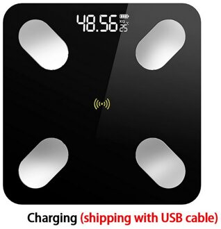 Usb Charge Bluetooth Weegschalen Weegschaal Smart Backlit Display Body Gewicht Lichaamsvet Water Spier Bmi zwart
