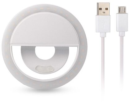USB Charge Selfie Draagbare Flash Led Camera Telefoon Fotografie Ring Licht Enhancing Fotografie voor iPhone Samsung wit