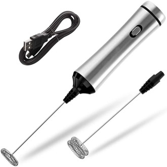 Usb Chargeable Double Spring Whisk Head Electric Milk Frother Stainless Steel Handheld Milk Foamer Drink Mixer Two Speeds