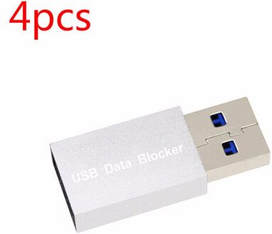 Usb Data Blocker Defender Beschermt Telefoon & Tablet Van Openbare Opladen Stations Hack Proof ,Data Transmissie Protector 4stk sliver