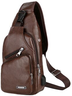Usb Draagbare Mannen Taille Tas Opladen Casual Mannen Borst Messenger Bag Outdoor Sport Pu Crossbody Borst Bag Поясная Сумка bruin