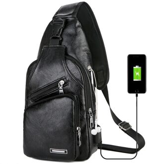 Usb Draagbare Mannen Taille Tas Opladen Casual Mannen Borst Messenger Bag Outdoor Sport Pu Crossbody Borst Bag Поясная Сумка zwart