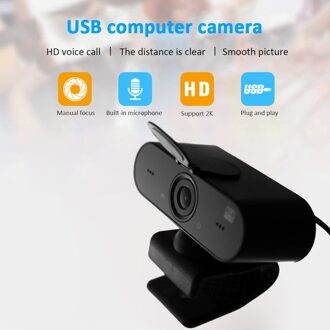 Usb Driver Gratis Plug N Play Web Camera Voor Laptop Desktop Computer Accessoire 2K Webcam Met Ingebouwde mic Privacy Cover