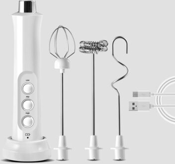 Usb Elektrische Melkopschuimer 3 Snelheden Cappuccino Foamer 3 Garde Handheld Eiklopper Chocolate Latte Drink Mixer Blender wit