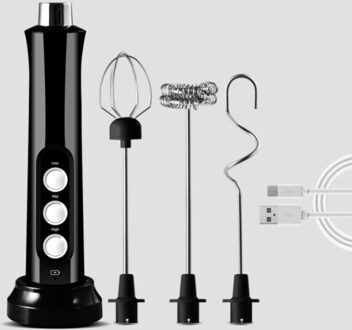 Usb Elektrische Melkopschuimer 3 Snelheden Cappuccino Foamer 3 Garde Handheld Eiklopper Chocolate Latte Drink Mixer Blender zwart