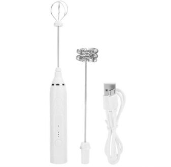 Usb Elektrische Melkopschuimer 3 Speed Foamer Cappuccino Maker Handheld Eiklopper Koffie Chocolade Blender Mixer wit