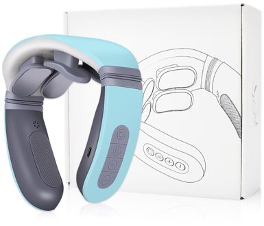 Usb Elektrische Nek Massager Pulse 4 Heads 3D Elektromagnetische Puls Hals Massager Ver Infrarood Verwarming Pijnbestrijding Cervicale Type1 blauw