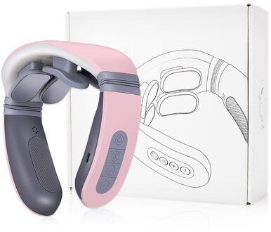 Usb Elektrische Nek Massager Pulse 4 Heads 3D Elektromagnetische Puls Hals Massager Ver Infrarood Verwarming Pijnbestrijding Cervicale Type1 roze