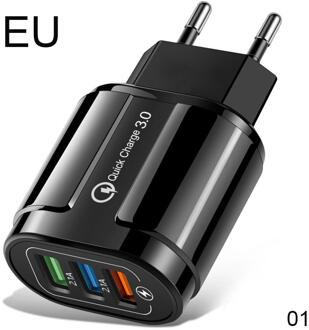 Usb Fast Charger 3 Poorten Quick Charge 3.0 Eu Us Plug Mobiele Telefoon Lader Voor Samsung Xiaomi Iphone QC3.0 opladen Adapter zwart EU
