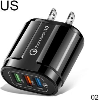 Usb Fast Charger 3 Poorten Quick Charge 3.0 Eu Us Plug Mobiele Telefoon Lader Voor Samsung Xiaomi Iphone QC3.0 opladen Adapter zwart US
