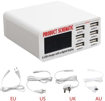 Usb Fast Charger 6A 6 Usb 2.0 Usb 3.0 Port Fast Charger Hub Muur Opladen Adapter Lcd-scherm Eu Plug